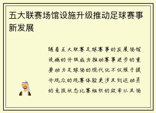 五大联赛场馆设施升级推动足球赛事新发展